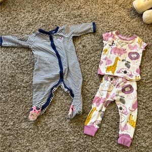 Striped Baby Onesie and Animal Print Pajama Set